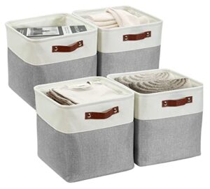 decomomo cube storage organizer bins 11 inch cube storage bin 4 pack cubby storage bins storage baskets for organizing shelf closet nursery toys cloth bathroom (grey&white)
