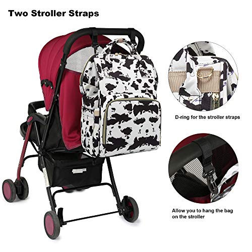 Yusudan Cow Print Diaper Bag Backpack for Baby Girls, Mom Waterproof Large Nappy Bags for Women