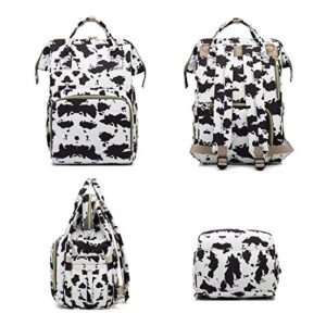 Yusudan Cow Print Diaper Bag Backpack for Baby Girls, Mom Waterproof Large Nappy Bags for Women