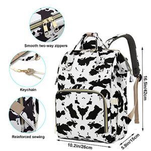 Yusudan Cow Print Diaper Bag Backpack for Baby Girls, Mom Waterproof Large Nappy Bags for Women