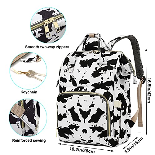 Yusudan Cow Print Diaper Bag Backpack for Baby Girls, Mom Waterproof Large Nappy Bags for Women