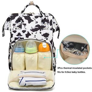 Yusudan Cow Print Diaper Bag Backpack for Baby Girls, Mom Waterproof Large Nappy Bags for Women