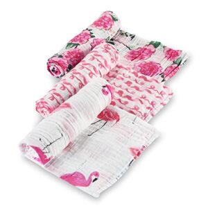 lollybanks swaddle blanket | 100% muslin cotton | newborn and baby nursery essentials for girls, registry | flamingo and flower 3 pack