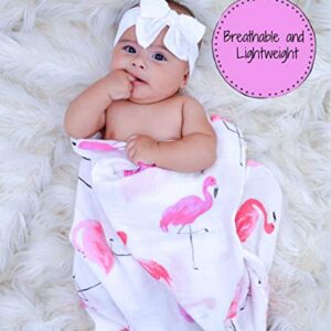 LollyBanks Swaddle Blanket | 100% Muslin Cotton | Newborn and Baby Nursery Essentials for Girls, Registry | Flamingo and Flower 3 Pack
