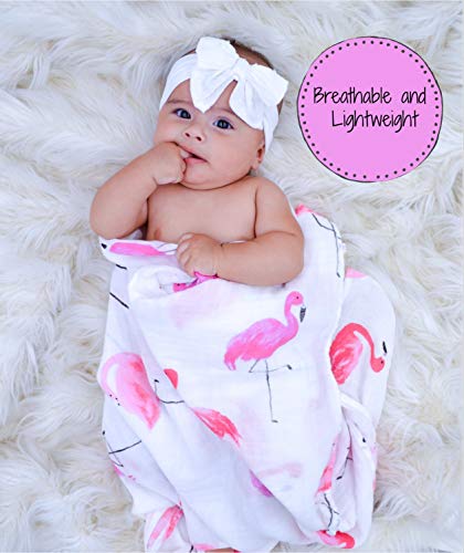LollyBanks Swaddle Blanket | 100% Muslin Cotton | Newborn and Baby Nursery Essentials for Girls, Registry | Flamingo and Flower 3 Pack