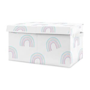 sweet jojo designs pastel rainbow girl small fabric toy bin storage box chest for baby nursery or kids room - blush pink, purple, teal, blue and white