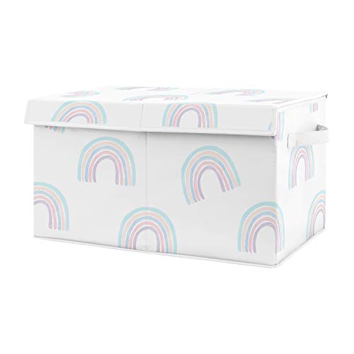 Sweet Jojo Designs Pastel Rainbow Girl Small Fabric Toy Bin Storage Box Chest For Baby Nursery or Kids Room - Blush Pink, Purple, Teal, Blue and White