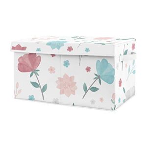 sweet jojo designs floral rose flowers girl small fabric toy bin storage box chest for baby nursery or kids room - blush pink teal turquoise aqua blue grey pop flower boho shabby chic watercolor roses