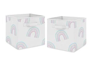 sweet jojo designs pastel rainbow foldable fabric storage cube bins boxes organizer toys kids baby childrens - set of 2 - blush pink, purple, teal, blue and white