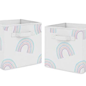 Sweet Jojo Designs Pastel Rainbow Foldable Fabric Storage Cube Bins Boxes Organizer Toys Kids Baby Childrens - Set of 2 - Blush Pink, Purple, Teal, Blue and White