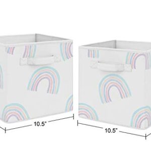 Sweet Jojo Designs Pastel Rainbow Foldable Fabric Storage Cube Bins Boxes Organizer Toys Kids Baby Childrens - Set of 2 - Blush Pink, Purple, Teal, Blue and White