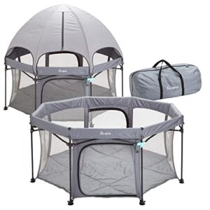 hiccapop xl 69” outdoor baby playpen with canopy, deluxe portable playpen for babies and toddlers with dome, sun-shades, padded floor | pop up playpen for beach or home, outdoor playpen for baby