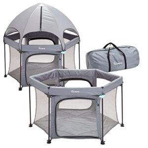 hiccapop 53” playpod outdoor baby playpen with canopy, deluxe portable playpen for babies and toddlers with dome, sun-shades, padded floor | pop up playpen for beach or home | outdoor playpen for baby