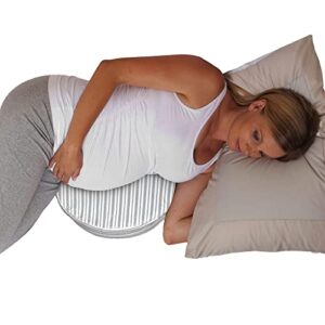 boppy pregnancy wedge pillow with removable jersey pillow cover, gray modern stripe design, firm compact support, portable prenatal and postnatal positioning