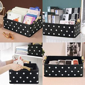 Oubra Small Storage Bins Felt Narrow Basket Collapsible Modern Baskets with Wooden Handles Gray Storage Baskets for Shelves Closet Decorative Bin