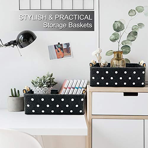 Oubra Small Storage Bins Felt Narrow Basket Collapsible Modern Baskets with Wooden Handles Gray Storage Baskets for Shelves Closet Decorative Bin