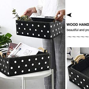 Oubra Small Storage Bins Felt Narrow Basket Collapsible Modern Baskets with Wooden Handles Gray Storage Baskets for Shelves Closet Decorative Bin