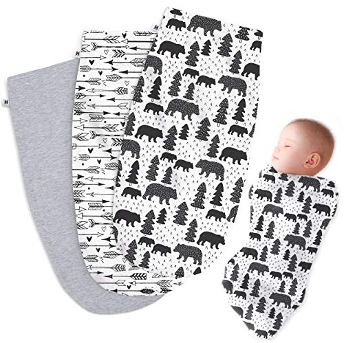 Henry Hunter Baby Swaddle Sack | The Simple Swaddle | Soft Stretchy Cotton Swaddle Blanket for Newborns | Baby Swaddles 0-3 Months, Pack of 3 (Bear | Arrow | Light Heather)