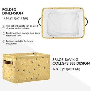 Cute Animal Bee Square Storage Basket Bin Canvas Fabric Compressible Organizer Basket with Handle for Bedroom Nursery Office, 1PCS