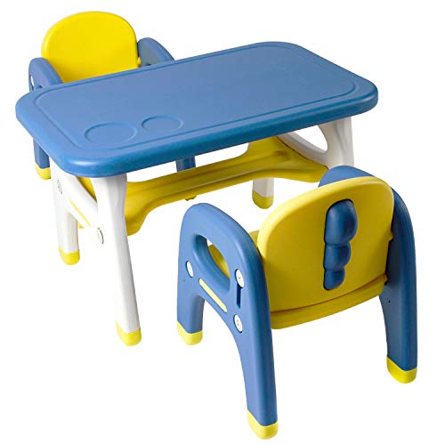 TinyGeeks Kids Table and Chairs Set Safe for Children - New 2023 - Activity Table for Kids - Ideal for Drawing and Painting - Durable Toddler Table and Chair Set - Mesa para niños - Blue & Yellow