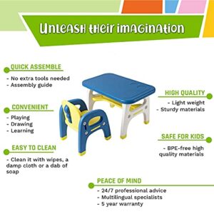 TinyGeeks Kids Table and Chairs Set Safe for Children - New 2023 - Activity Table for Kids - Ideal for Drawing and Painting - Durable Toddler Table and Chair Set - Mesa para niños - Blue & Yellow