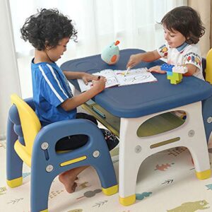 TinyGeeks Kids Table and Chairs Set Safe for Children - New 2023 - Activity Table for Kids - Ideal for Drawing and Painting - Durable Toddler Table and Chair Set - Mesa para niños - Blue & Yellow