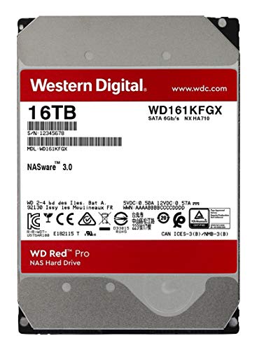 Western Digital 16TB WD Red Pro NAS Internal Hard Drive HDD - 7200 RPM, SATA 6 Gb/s, CMR, 256 MB Cache, 3.5" - WD161KFGX