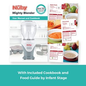 Nuby Mighty Blender with Cookbook - 22-Piece Baby Food Maker Set for Different Baby Weaning Stages - Cool Gray Design