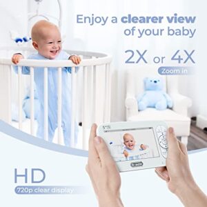 Dr.meter Split Screen Baby Monitor with 2 Cameras, 5'' Large Display Video Baby Monitor With Camera and Audio, 720p Hd, Remote Pan-Tilt-Zoom, 2-Way Talk, 1000ft Range, Night Vision,No Wifi