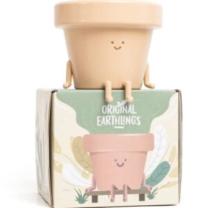 Sitting Indoor Plant Pot, Unique Cute Plastic Flower Pot with Face, 3.5 Inch Succulent/Cactus Gift Planter with Drainage Hole, Decorative Plant Pot, Novelty Planter (1x Sitting Pot)