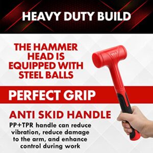 YIYITOOLS 2Pcs Dead Blow Hammer Set,16oz(1LB)Ball Pein Hammer,27oz(1.5LB)Dead Blow Hammer,Red and Black, Shockproof Design, No Rebound Mallet Unibody Molded Checkered Grip Spark and Rebound Resistant