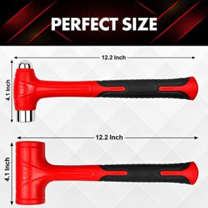 YIYITOOLS 2Pcs Dead Blow Hammer Set,16oz(1LB)Ball Pein Hammer,27oz(1.5LB)Dead Blow Hammer,Red and Black, Shockproof Design, No Rebound Mallet Unibody Molded Checkered Grip Spark and Rebound Resistant