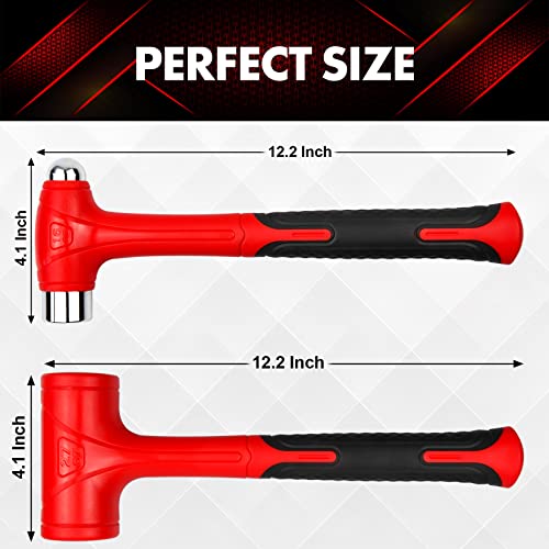 YIYITOOLS 2Pcs Dead Blow Hammer Set,16oz(1LB)Ball Pein Hammer,27oz(1.5LB)Dead Blow Hammer,Red and Black, Shockproof Design, No Rebound Mallet Unibody Molded Checkered Grip Spark and Rebound Resistant