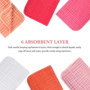 Hicarer 6 Pieces Large 20 x 10 Inch Muslin Burp Cloths Multi-Colors Muslin Washcloths Baby Burping Cloth Diapers 6 Absorbent Layers Muslin Face Towels for Baby (Pink Series)