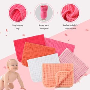 Hicarer 6 Pieces Large 20 x 10 Inch Muslin Burp Cloths Multi-Colors Muslin Washcloths Baby Burping Cloth Diapers 6 Absorbent Layers Muslin Face Towels for Baby (Pink Series)