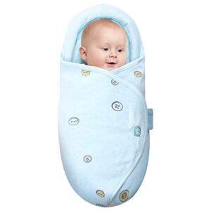 knirose swaddle blankets, unisex baby wrap for newborn baby boys girls with head-protecting & head-supporting function, wearable swaddle sleep sack made of combed cotton (button, blue, 0-3 months)