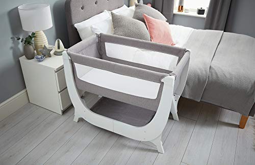 Beaba by Shnuggle Air Bedside Sleeper, Bedside Bassinet, and Infant Crib with Breathable Mesh Sides and Zip Down Side, 7 Different Height Adjustments, Grey