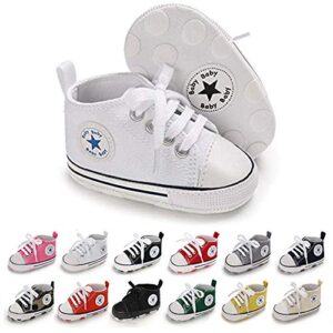 baby girls boys shoes newborn first walkers star high top soft anti-slip sole canvas denim unisex infant sneaker (a01-white, 0-6 months)