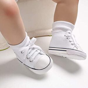 Baby Girls Boys Shoes Newborn First Walkers Star High Top Soft Anti-Slip Sole Canvas Denim Unisex Infant Sneaker (A01-White, 0-6 Months)