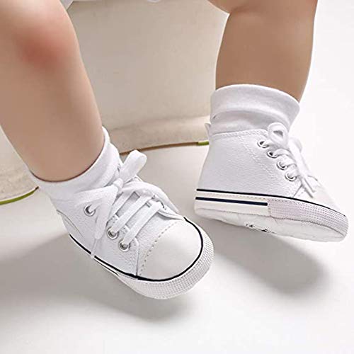 Baby Girls Boys Shoes Newborn First Walkers Star High Top Soft Anti-Slip Sole Canvas Denim Unisex Infant Sneaker (A01-White, 0-6 Months)