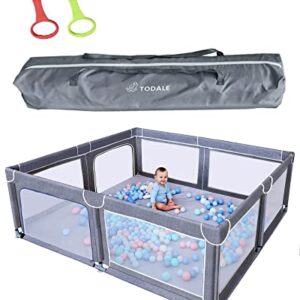 TODALE Baby Playpen for Toddler, Extra Large Baby Playard, Infant Safety Activity Center, Sturdy Babies Playpen with Anti-Slip Suckers,Tear-Resistant Material &Breathable Mesh (Grey 70”×59”)