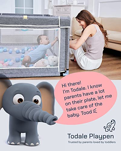 TODALE Baby Playpen for Toddler, Extra Large Baby Playard, Infant Safety Activity Center, Sturdy Babies Playpen with Anti-Slip Suckers,Tear-Resistant Material &Breathable Mesh (Grey 70”×59”)