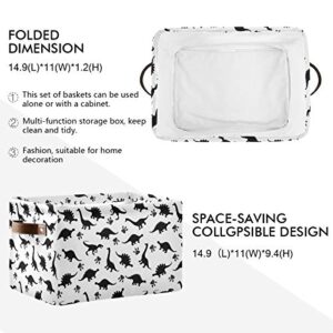 senya Large Foldable Storage Basket with Handles, White Black Dinosaur Silhouettes Fabric Collapsible Storage Bins Organizer Bag for Baby Storage Toy Storage 15 x 11 x 9.5 inch