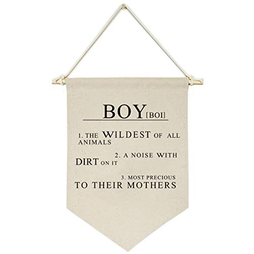 Boy the Wildest of All Animals,A Noise With Dirt On It -Canvas Hanging Flag Banner Wall Sign Decor Gift for Baby Kids Boy Nursery Teen Room Front Door - Boy's Pronunciation and Definition Meaning