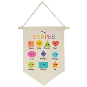 the shapes education - christmas gifts for baby kids girl boy nursery room front door - canvas hanging flag banner wall sign decor - preschool education - baby shower,birthday,new year gifts