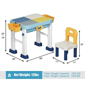 Moccha 6 in 1 Building Block Table Set, Toddler Activity Table w/ 3 Adjustable Height, Build & Learn Table for Boys Girls, Kids Block Play Table with Toy Storage, Toddler Folding Table