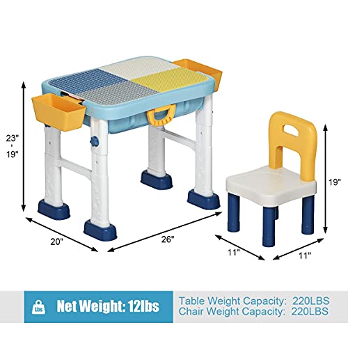 Moccha 6 in 1 Building Block Table Set, Toddler Activity Table w/ 3 Adjustable Height, Build & Learn Table for Boys Girls, Kids Block Play Table with Toy Storage, Toddler Folding Table