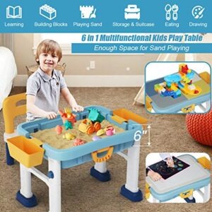 Moccha 6 in 1 Building Block Table Set, Toddler Activity Table w/ 3 Adjustable Height, Build & Learn Table for Boys Girls, Kids Block Play Table with Toy Storage, Toddler Folding Table