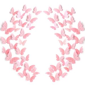 120 pieces 3d layered butterfly wall decor removable butterfly stickers hollow mural decals decorative wall art crafts for diy baby room home wedding decor (pink)