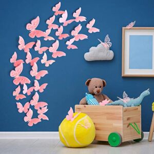 120 Pieces 3D Layered Butterfly Wall Decor Removable Butterfly Stickers Hollow Mural Decals Decorative Wall Art Crafts for DIY Baby Room Home Wedding Decor (Pink)